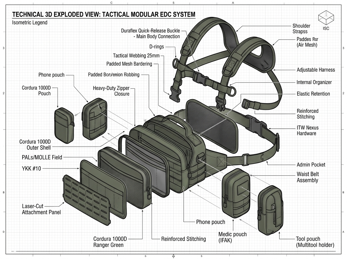 WIDEWAY Waist Pack Collection 3D Technical Exploded Anatomy Diagram